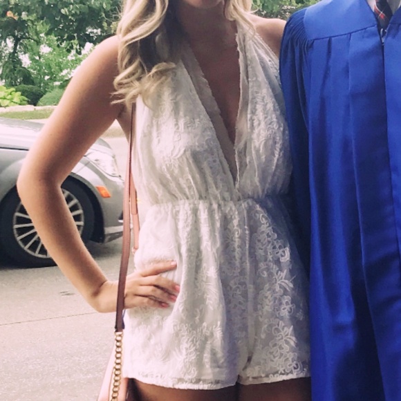 Kendall & Kylie White Lace Halter Romper - Picture 1 of 3